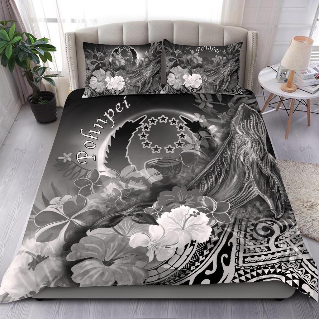 Pohnpei Bedding Set - Humpback Whale with Tropical Flowers (White) White - Polynesian Pride