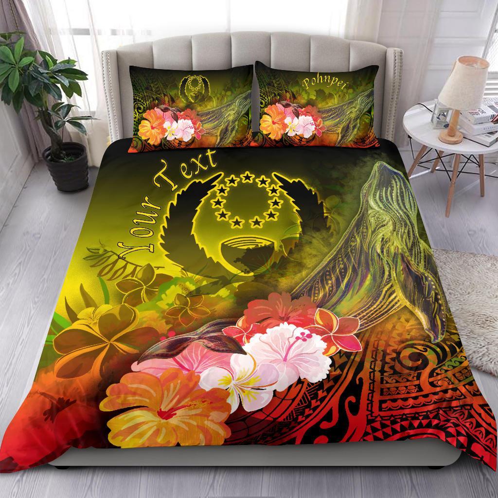 Pohnpei Custom Personalised Bedding Set - Humpback Whale with Tropical Flowers (Yellow) Yellow - Polynesian Pride