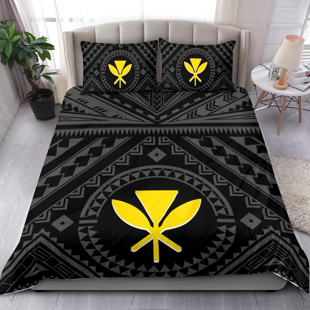 Hawaii Bedding Set - Hawaii Kanaka Maoli And Map ( Black) Black - Polynesian Pride