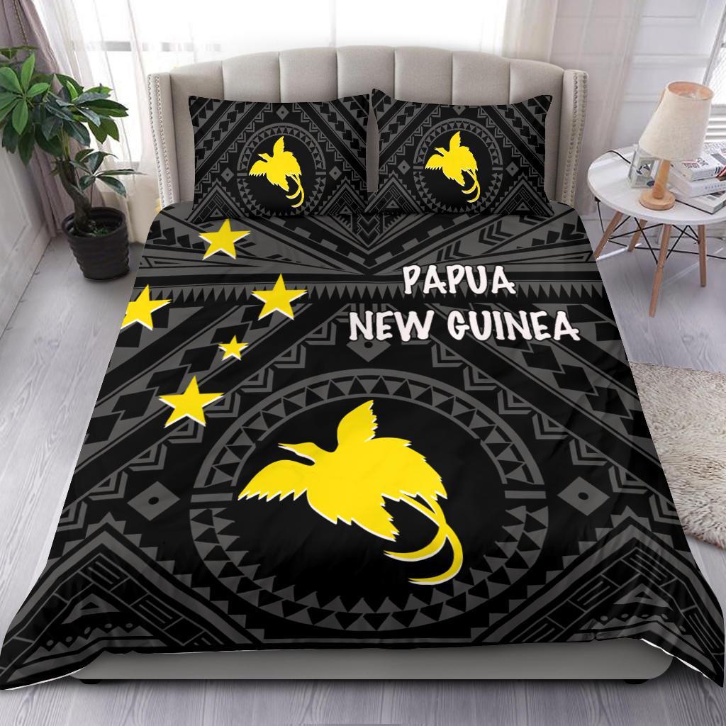 Papua New Guinea Bedding Set - Flag With Polynesian Patterns (Black) Black - Polynesian Pride