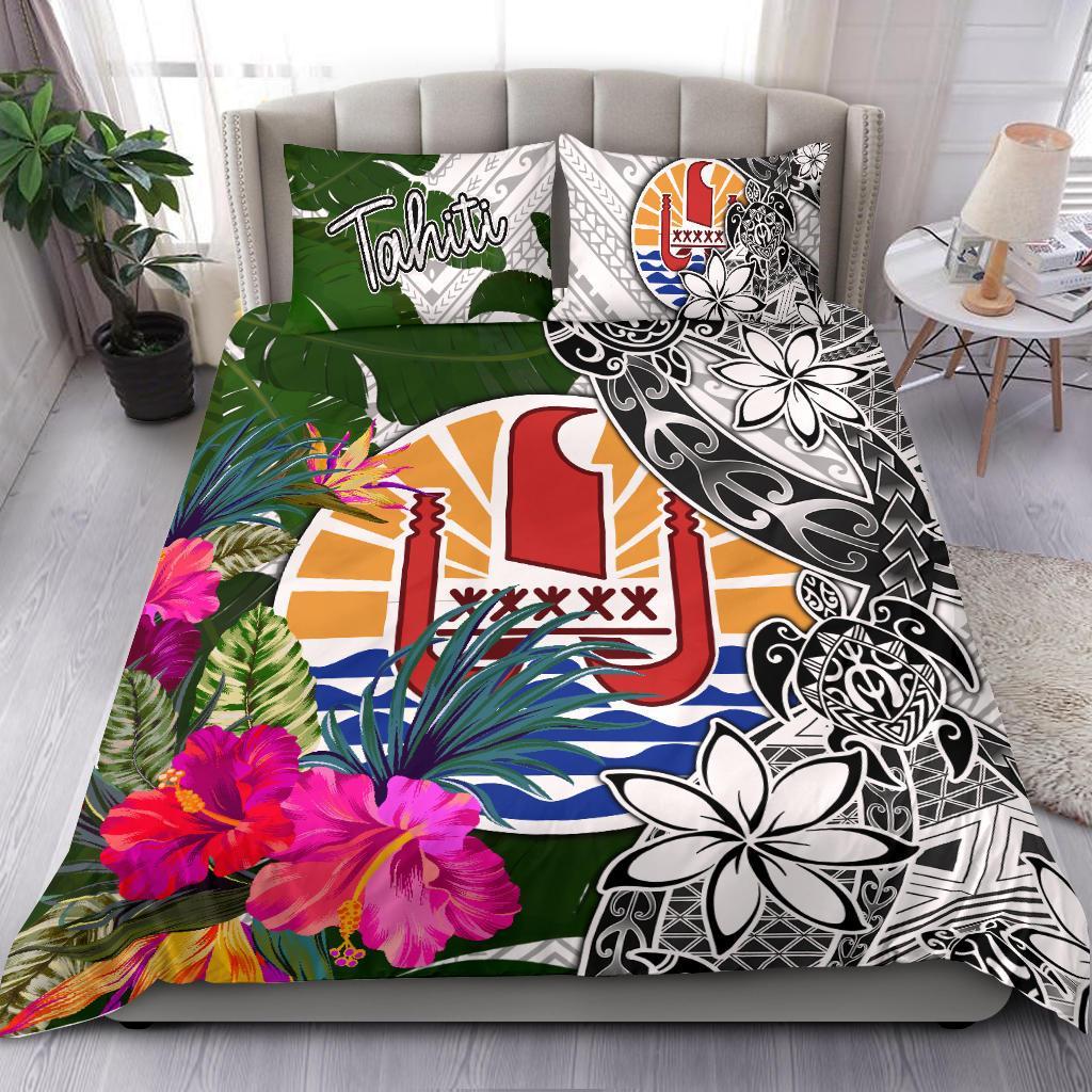 Tahiti Bedding Set White - Turtle Plumeria Banana Leaf White - Polynesian Pride