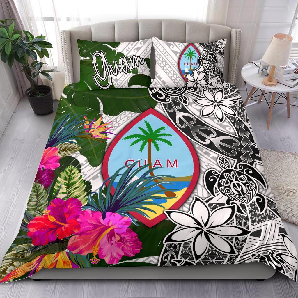 Guam Bedding Set White - Turtle Plumeria Banana Leaf White - Polynesian Pride