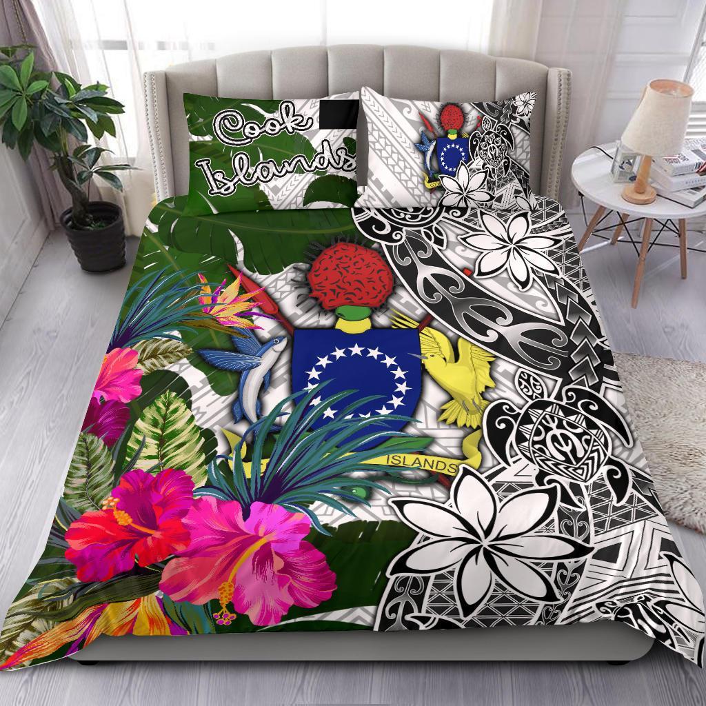 Cook Islands Bedding Set White - Turtle Plumeria Banana Leaf White - Polynesian Pride