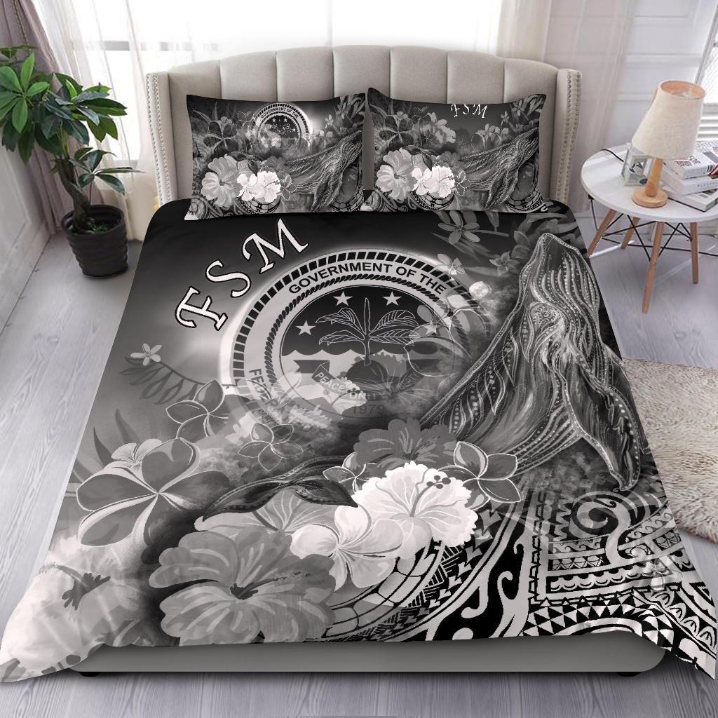 Federated States of Micronesia Bedding Set - Humpback Whale with Tropical Flowers (White) - Polynesian Pride