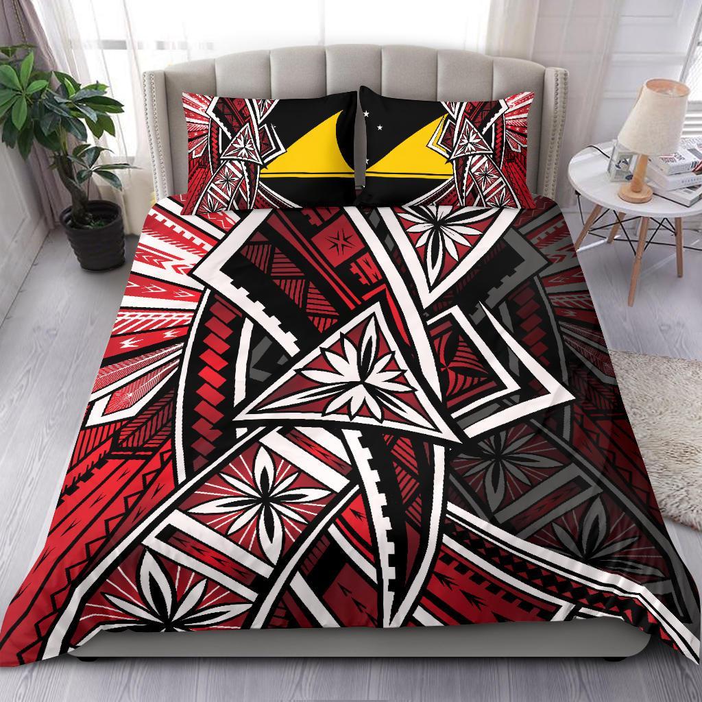 Tokelau Polynesian Bedding Set - Tribal Flower Special Pattern Red Color Blue - Polynesian Pride