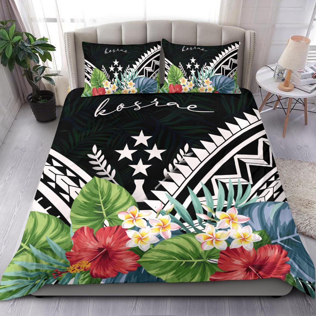 Kosrae Bedding Set - Kosrae Coat of Arms & Polynesian Tropical Flowers White White - Polynesian Pride