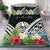 Tahiti Bedding Set - Tahiti Coat of Arms & Polynesian Tropical Flowers White Black - Polynesian Pride