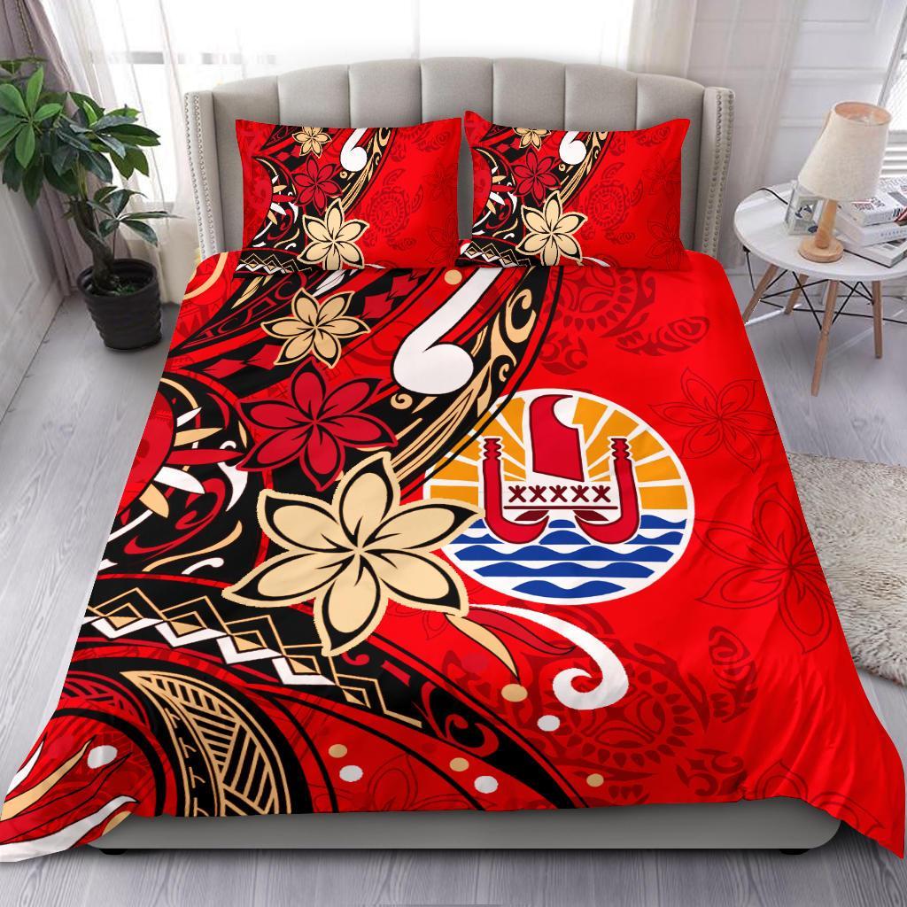 Tahiti Bedding Set - Tribal Flower With Special Turtles Red Color Red - Polynesian Pride