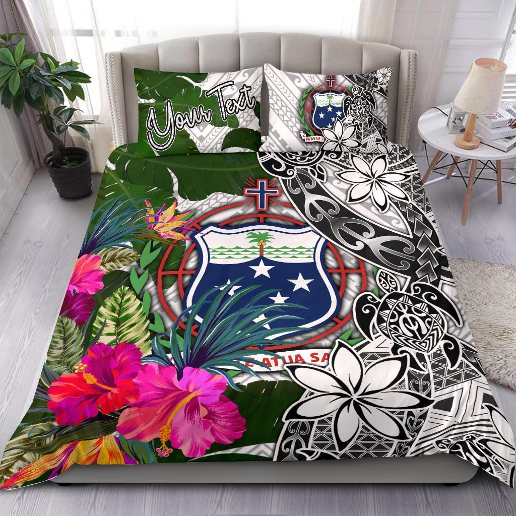 Samoa Custom Personalised Bedding Set White - Turle Plumeria Banana Leaf White - Polynesian Pride