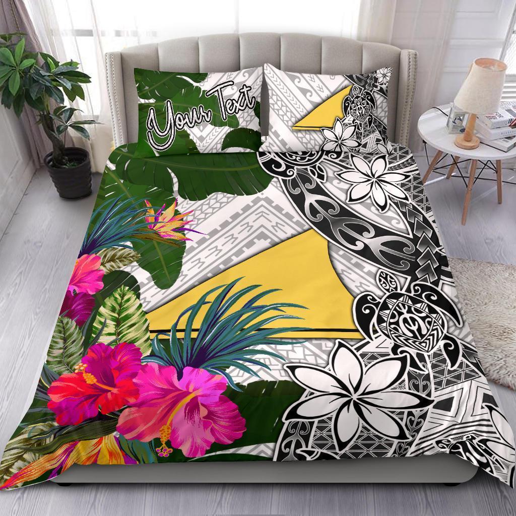 Tokelau Custom Personalised Bedding Set White - Turle Plumeria Banana Leaf White - Polynesian Pride