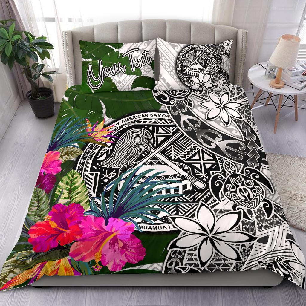 American Samoa Custom Personalised Bedding Set White - Turtle Plumeria Banana Leaf White - Polynesian Pride