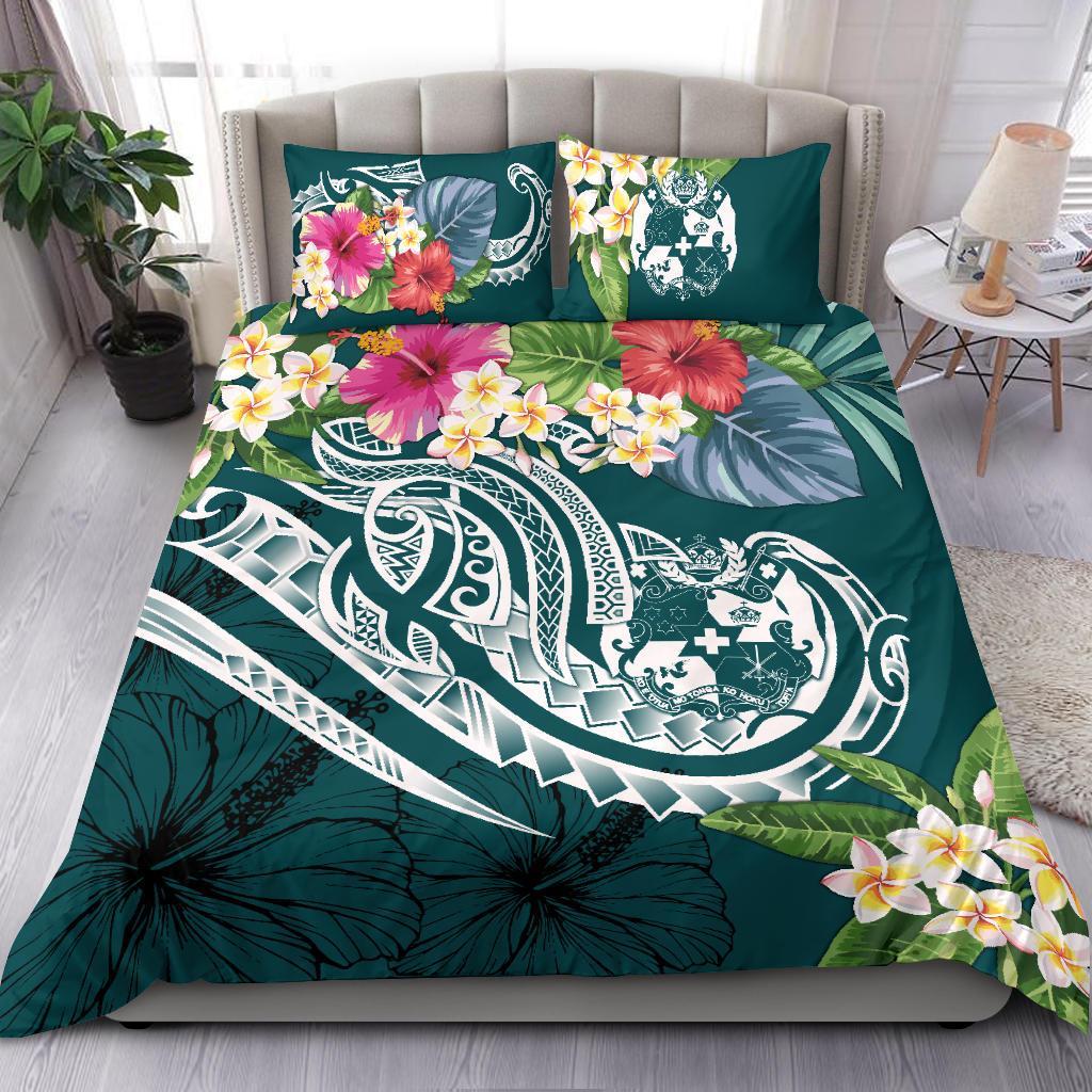 Tonga Polynesian Bedding Set - Summer Plumeria (Turquoise) - Polynesian Pride
