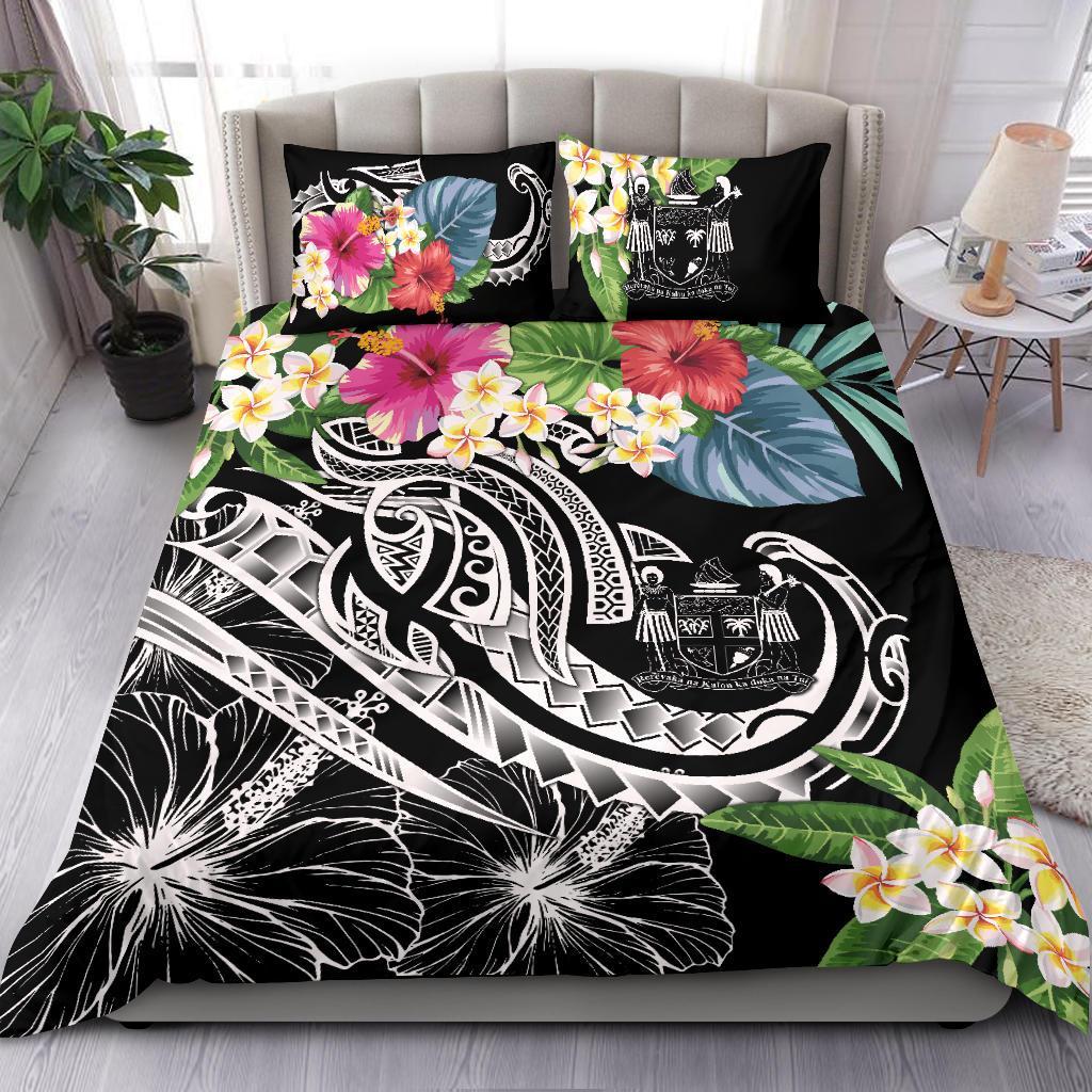 Fiji Polynesian Bedding Set - Summer Plumeria (Black) - Polynesian Pride