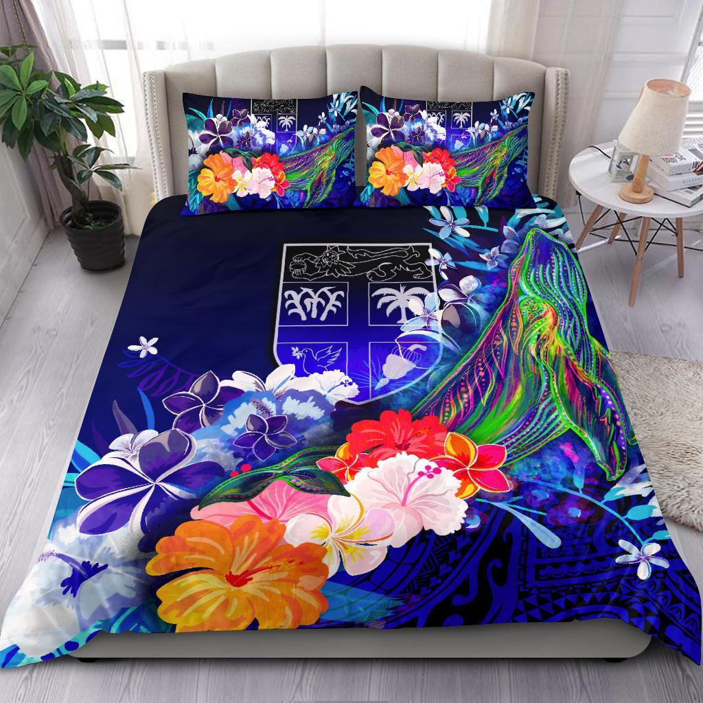 Fiji Bedding Set - Humpback Whale with Tropical Flowers (Blue) Blue - Polynesian Pride