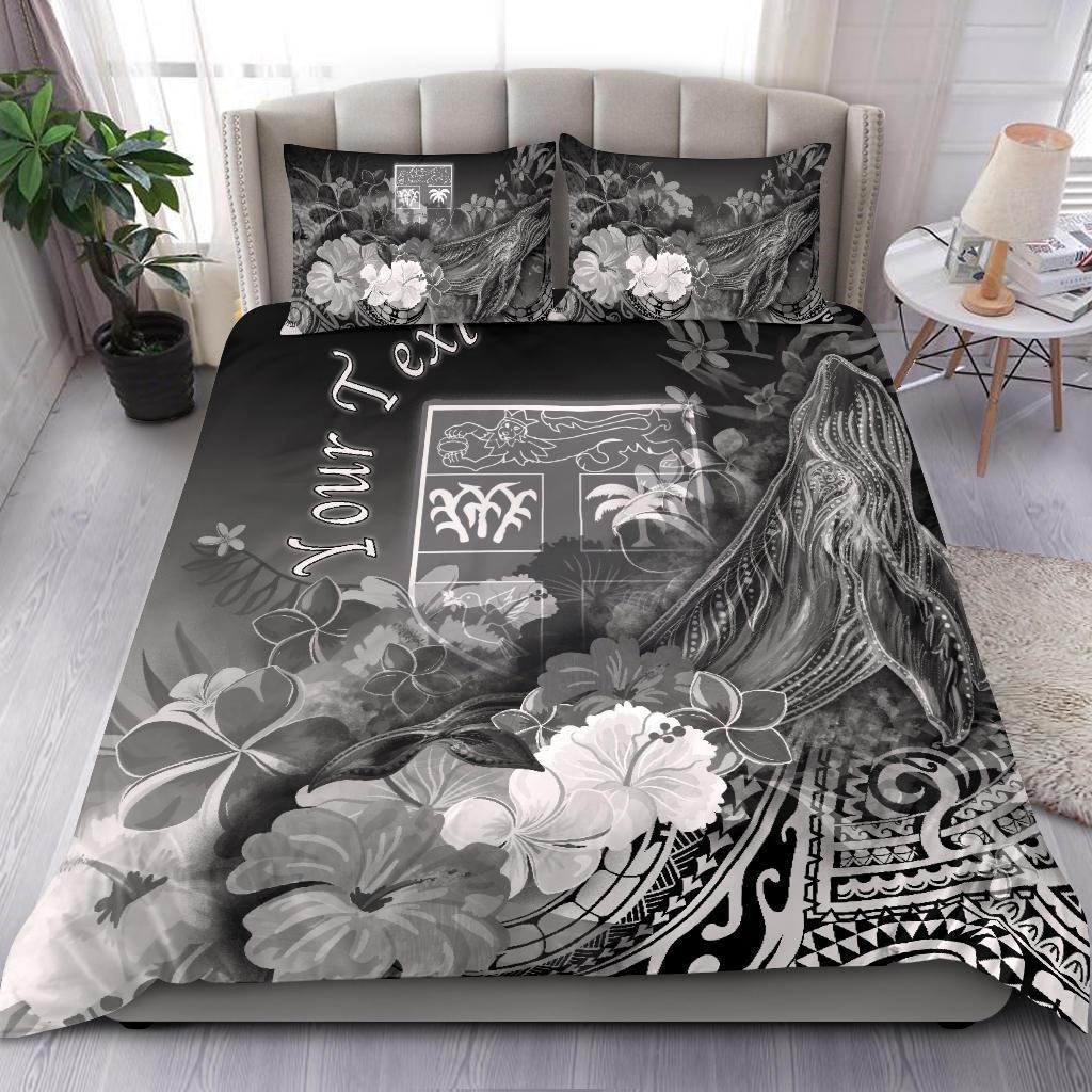 Fiji Custom Personalised Bedding Set - Humpback Whale with Tropical Flowers (White) White - Polynesian Pride