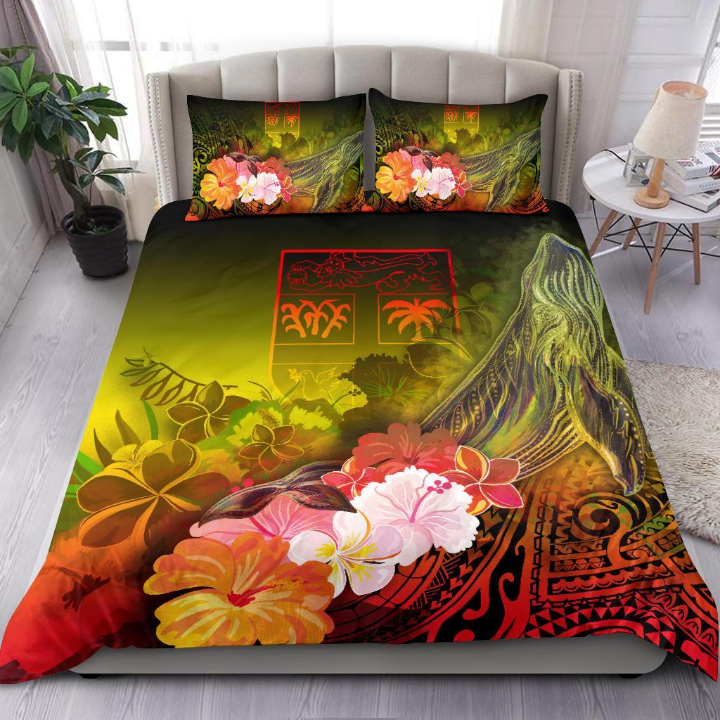 Fiji Bedding Set - Humpback Whale with Tropical Flowers (Yellow) Yellow - Polynesian Pride