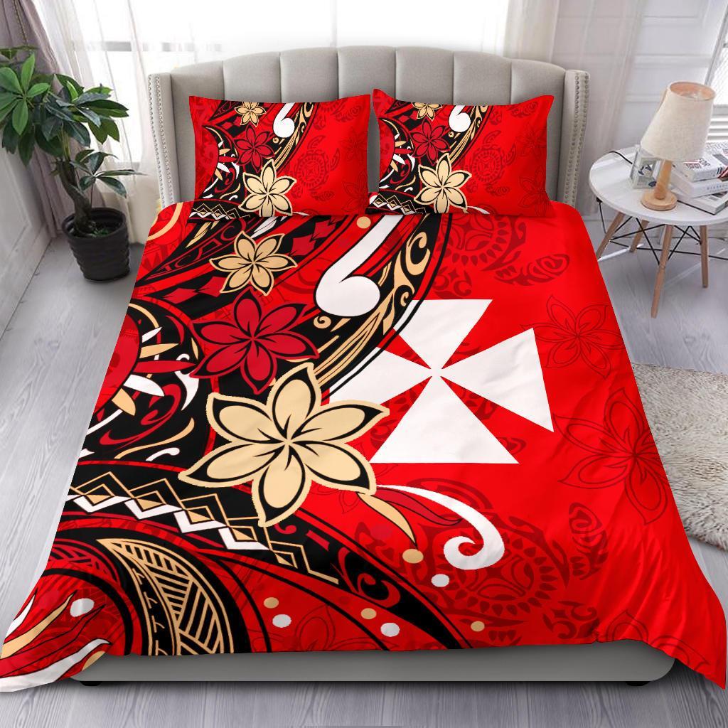 Wallis and Futuna Bedding Set - Tribal Flower With Special Turtles Red Color - Polynesian Pride