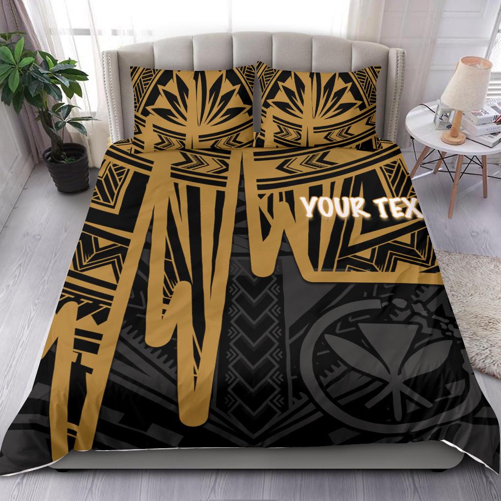 Hawaii Bedding Set - Kanaka Maoli With Polynesian Pattern In Heartbeat Style (Gold) Gold - Polynesian Pride