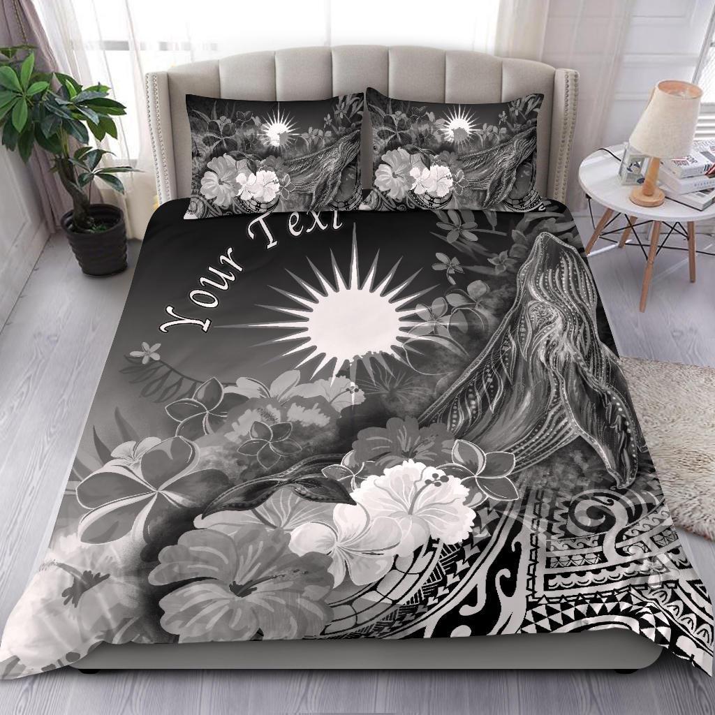 Marshall Islands Custom Personalised Bedding Set - Humpback Whale with Tropical Flowers (White) - Polynesian Pride