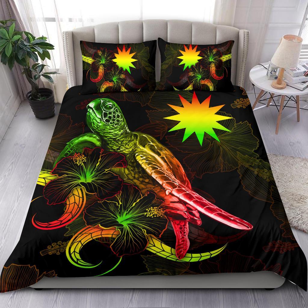 Nauru Polynesian Bedding Set - Turtle With Blooming Hibiscus Reggae Reggae - Polynesian Pride