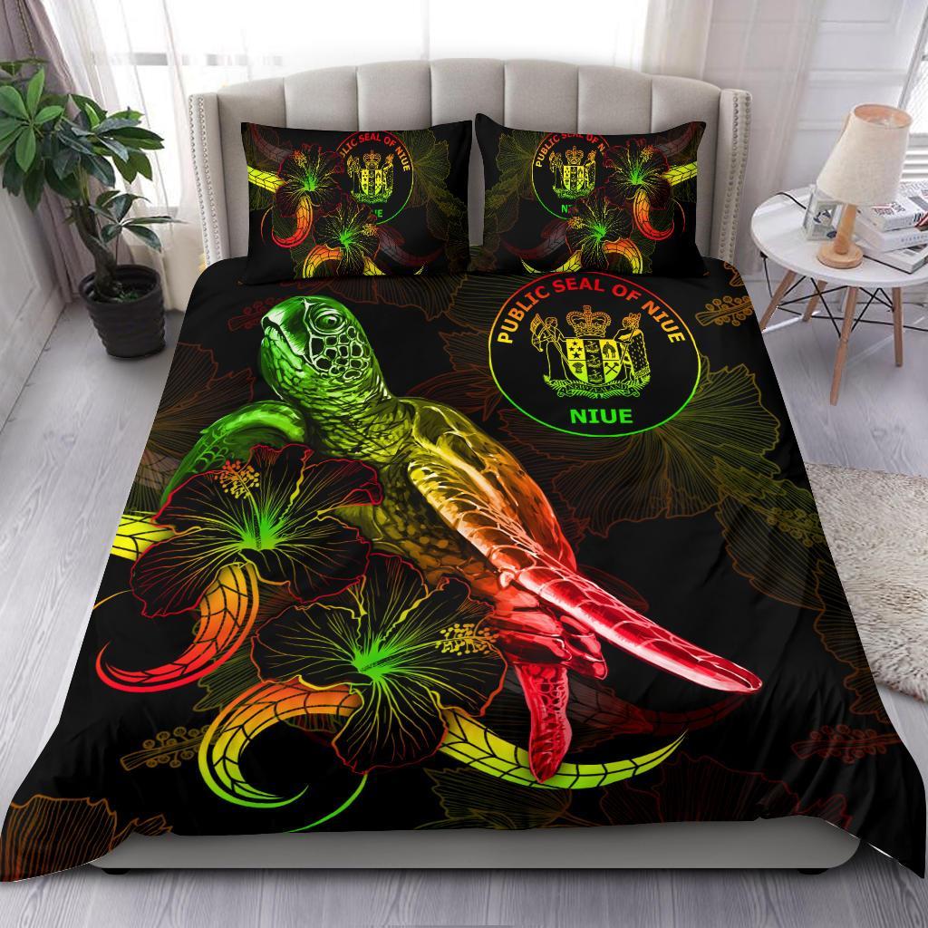 Niue Polynesian Bedding Set - Turtle With Blooming Hibiscus Reggae Reggae - Polynesian Pride