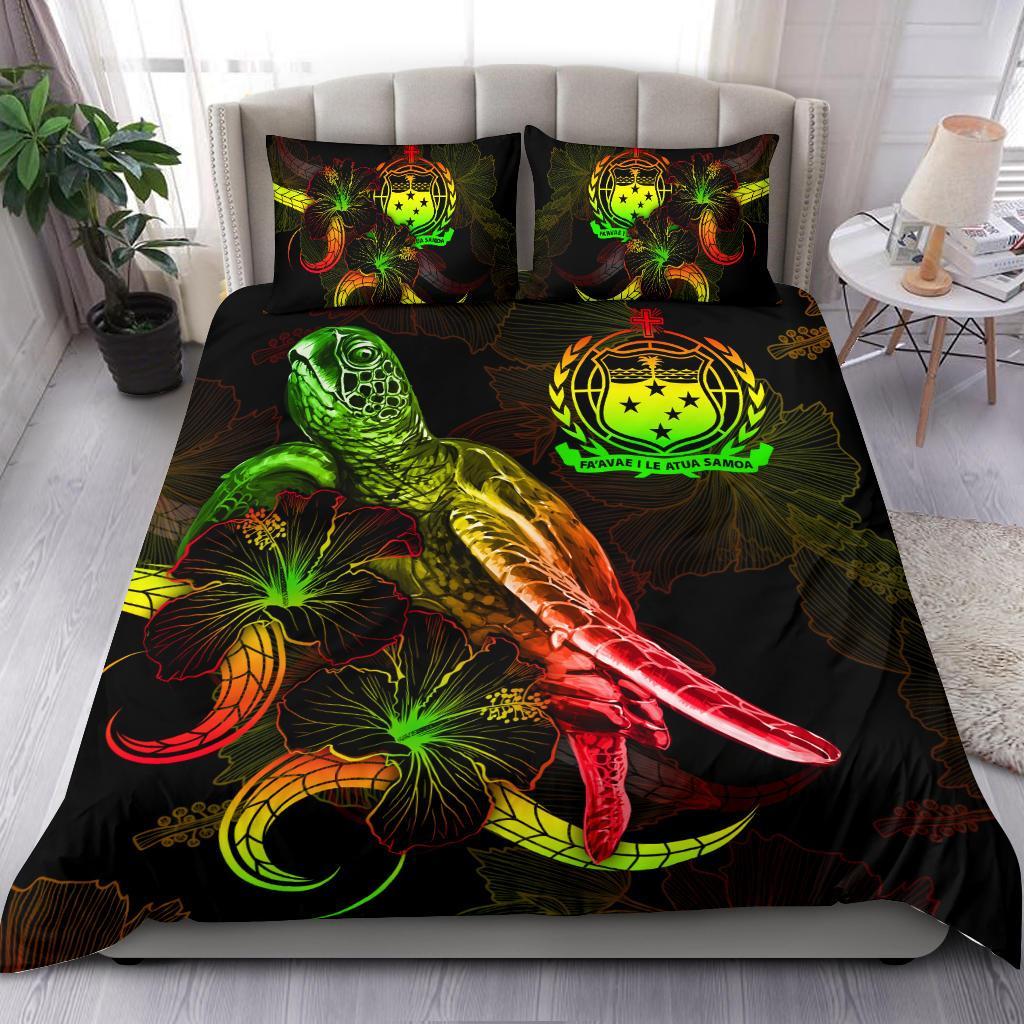 Samoa Polynesian Bedding Set - Turtle With Blooming Hibiscus Reggae Reggae - Polynesian Pride