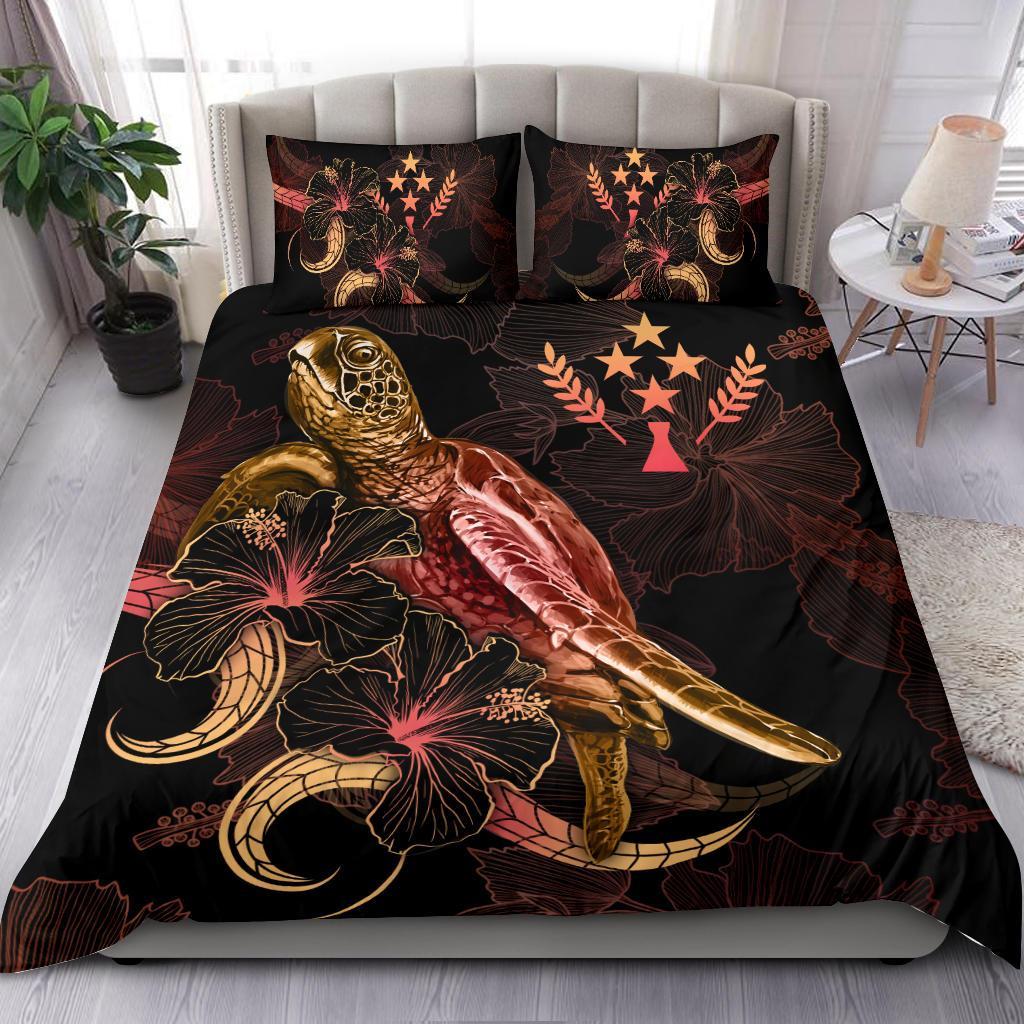 Kosrae Polynesian Bedding Set - Turtle With Blooming Hibiscus Gold Gold - Polynesian Pride