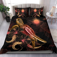 Marshall Islands Polynesian Bedding Set - Turtle With Blooming Hibiscus Gold Gold - Polynesian Pride