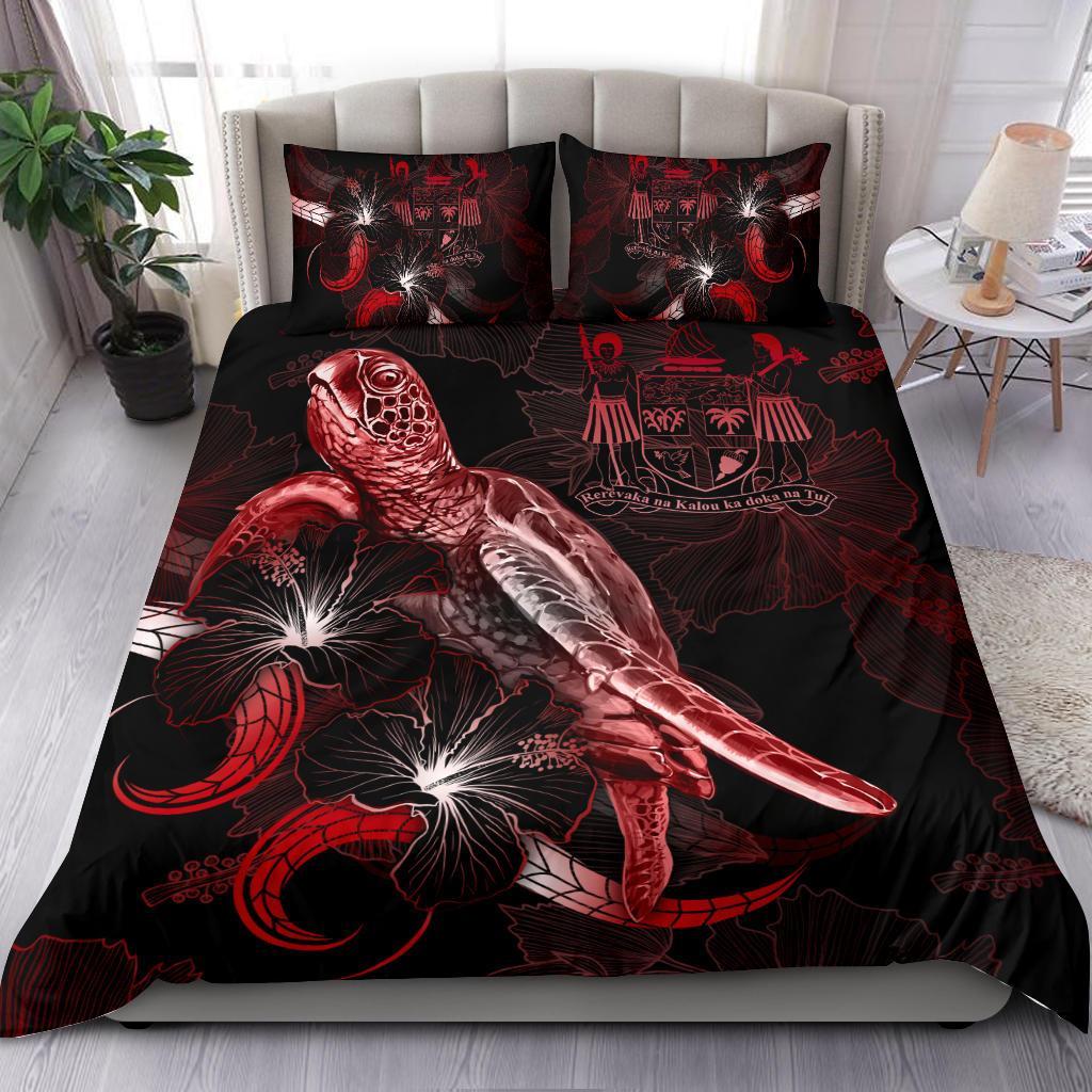 FiJi Polynesian Bedding Set - Turtle With Blooming Hibiscus Red Red - Polynesian Pride