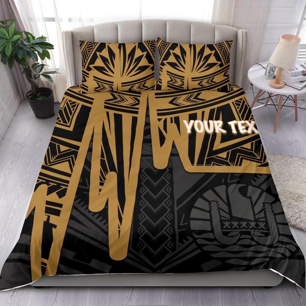 Tahiti Personalised Bedding Set - Tahiti Seal In Heartbeat Patterns Style (Gold) - Polynesian Pride