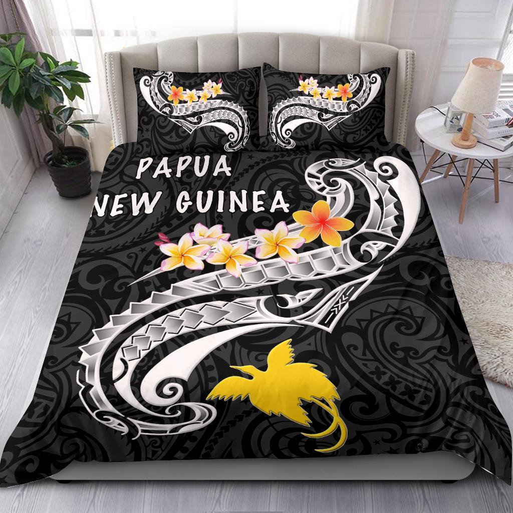 Papua New Guinea Bedding Set - PNG Seal Polynesian Patterns Plumeria (Black) Black - Polynesian Pride