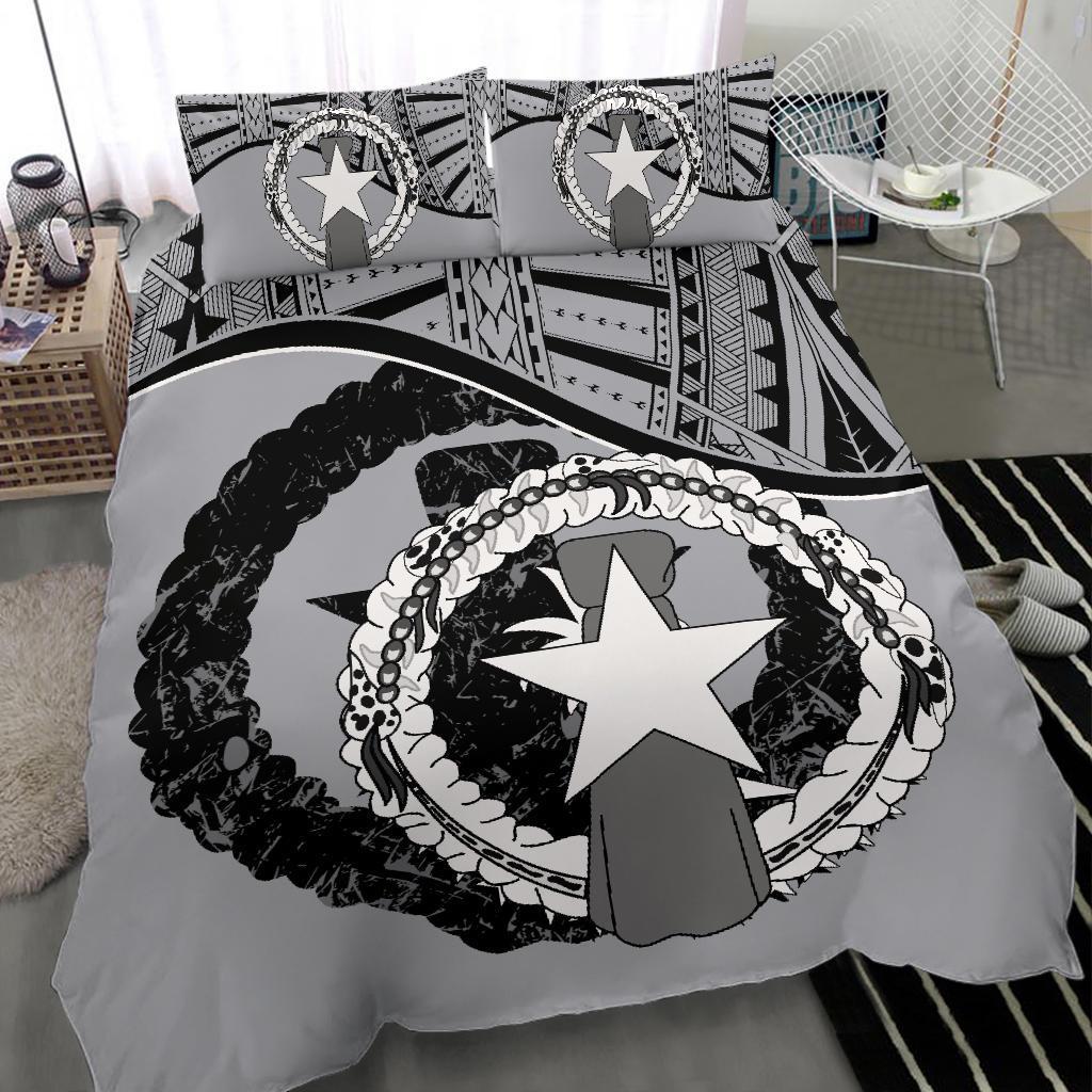 Northern Mariana Islands Duvet Cover Set - Northern Mariana Islands Flag Gray - Polynesian Pride