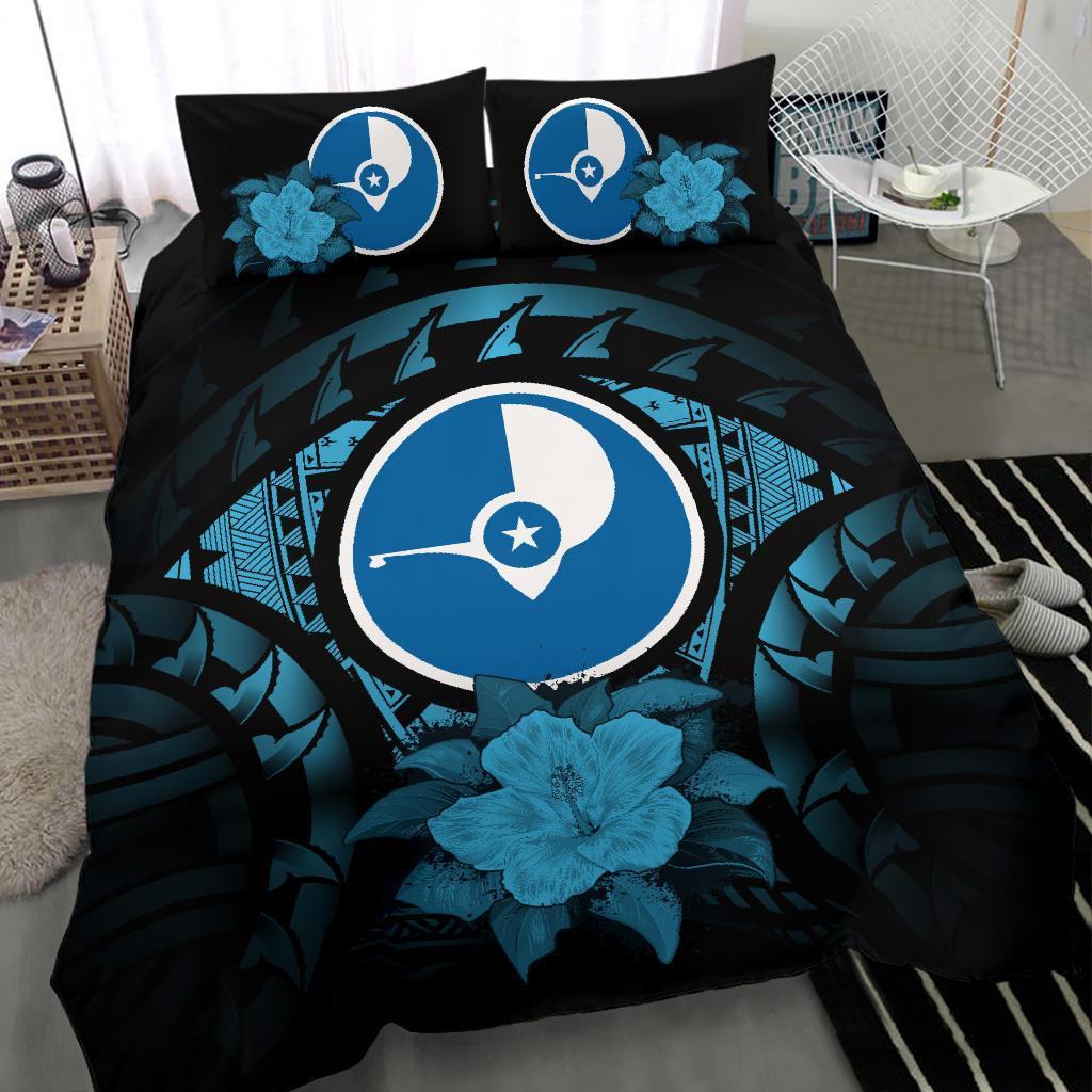 Yap Duvet Cover Set - Yap Flag & Blue Hibiscus - Polynesian Pride