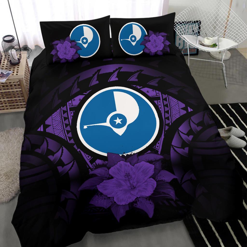 Yap Duvet Cover Set - Yap Flag & Purple Hibiscus - Polynesian Pride