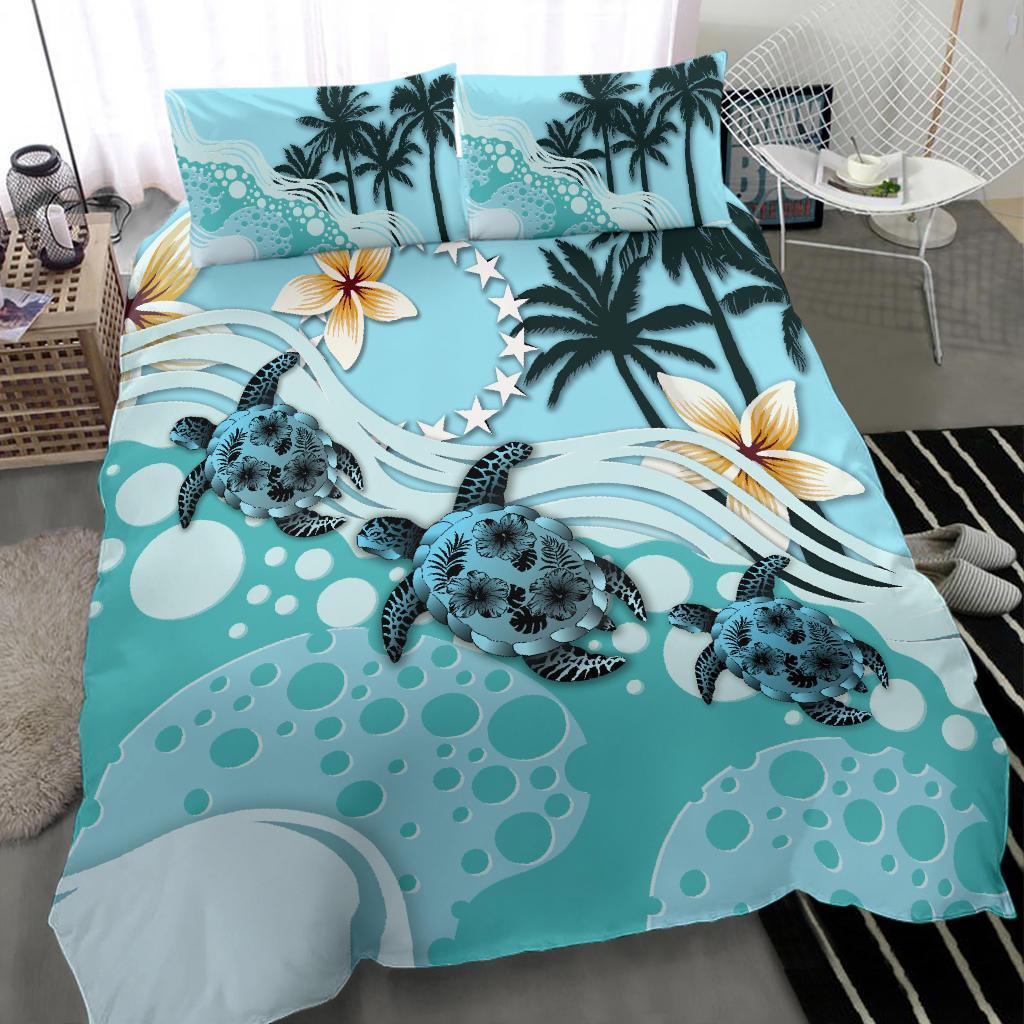 Polynesian Duvet Cover Set - Cook Islands Bedding Set Blue Turtle Hibiscus - Polynesian Pride