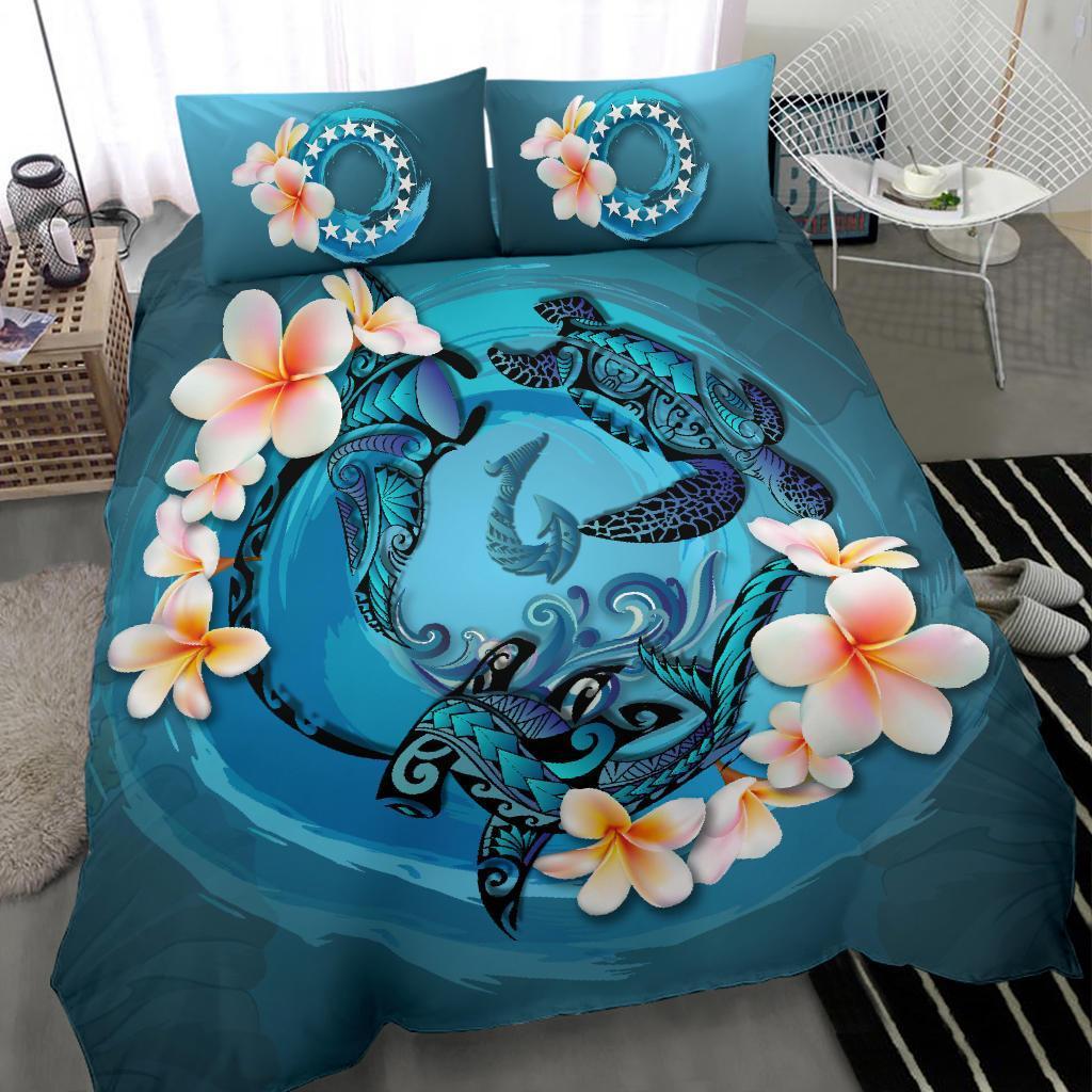 Cook Islands Bedding Set - Blue Plumeria Animal Tattoo - Polynesian Pride