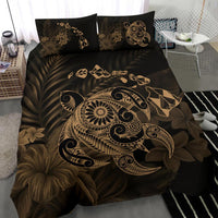 Hawaiian Map Turtle Tattoo Hibiscus Plumeria Polynesian Bedding Set - Gold - Polynesian Pride