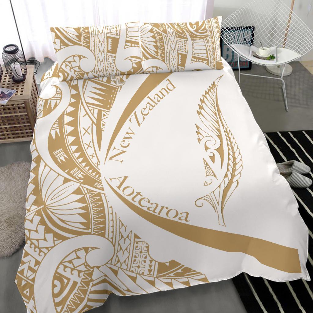 New Zealand Silver Fern Bedding Set Maori Tattoo Circle Style - White - Polynesian Pride