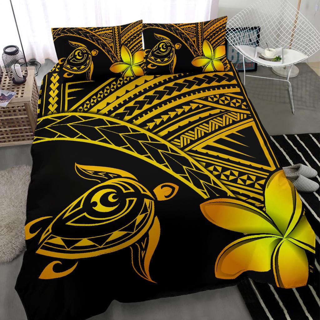 Hawaiian Turtle Kakau Plumeria Polynesian Bedding Set Yellow - Polynesian Pride
