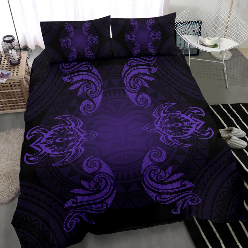 Hawaiian Turtles Tribal Mask Polynesian Bedding Set Purple - Polynesian Pride