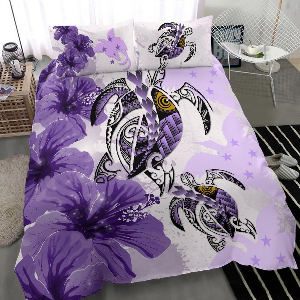 Polynesian Duvet Cover Set - Papua New Guinea Bedding Set Polynesia Turtle Hibiscus Purple - Polynesian Pride