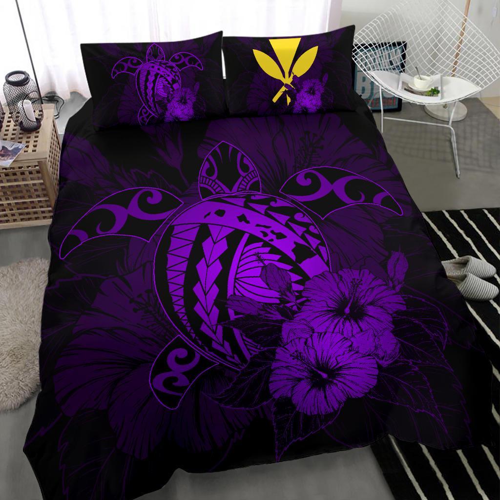 Hawaiian Map Hibiscus Kanaka Polynesian Bedding Set - Harold Turtle - Purple - Polynesian Pride