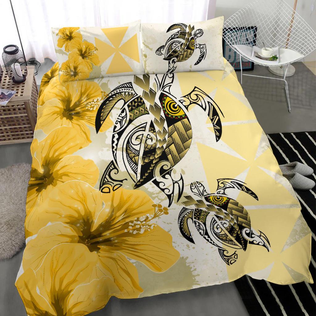 Polynesian Duvet Cover Set - Wallis And Futuna Bedding Set Polynesia Turtle Hibiscus Yellow - Polynesian Pride