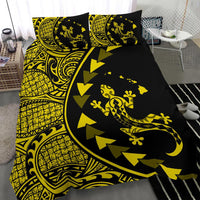 Hawaiian Map Gecko Tattoo Kakau Polynesian Bedding Set Yellow - Polynesian Pride