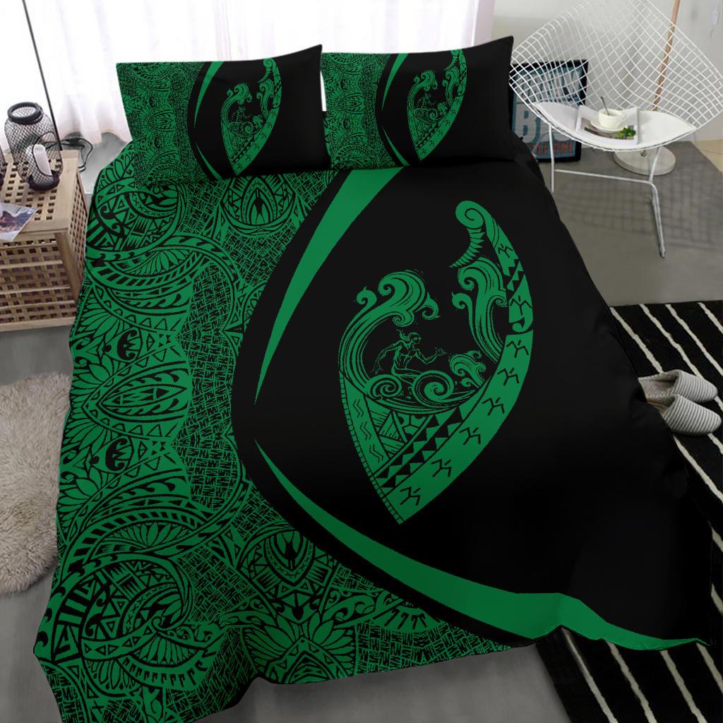 Hawaiian Surfing Waves Fish Hook Polynesian Bedding Set - Circle Style Green - Polynesian Pride