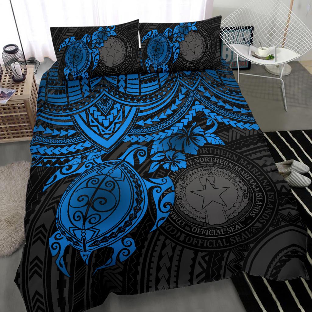 Northern Mariana Islands Polynesian Duvet Cover Set - Blue Turtle - Polynesian Pride