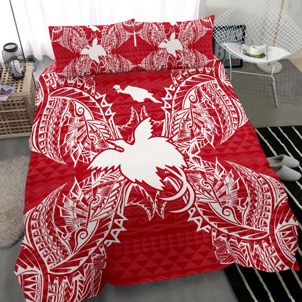 Polynesian Bedding Set - Papua New Guinea Duvet Cover Set Map Red White - Polynesian Pride