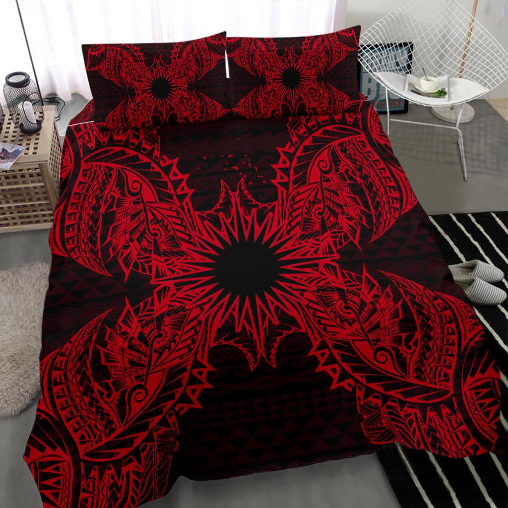 Polynesian Bedding Set - Marshall Islands Duvet Cover Set Map Red - Polynesian Pride