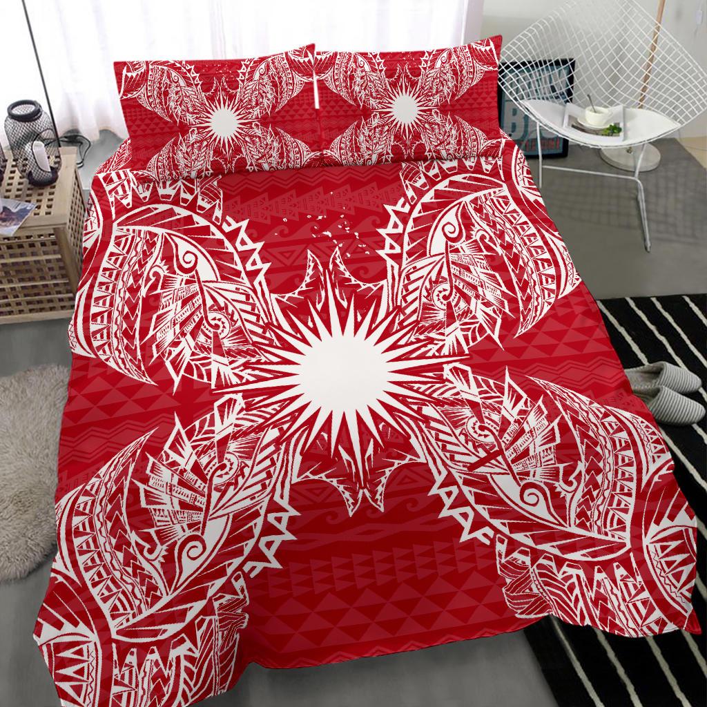 Polynesian Bedding Set - Marshall Islands Duvet Cover Set Map Red White - Polynesian Pride
