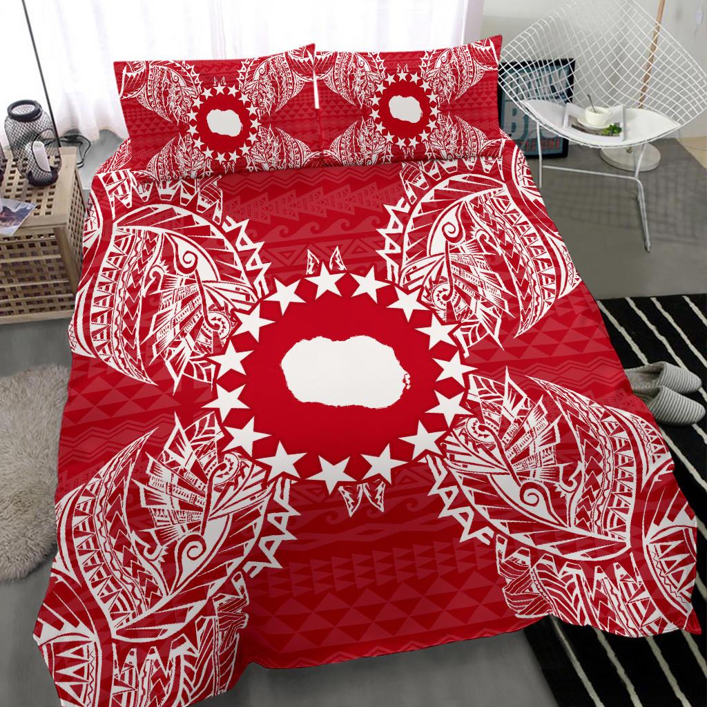 Polynesian Bedding Set - Cook Islands Duvet Cover Set Map Red White - Polynesian Pride